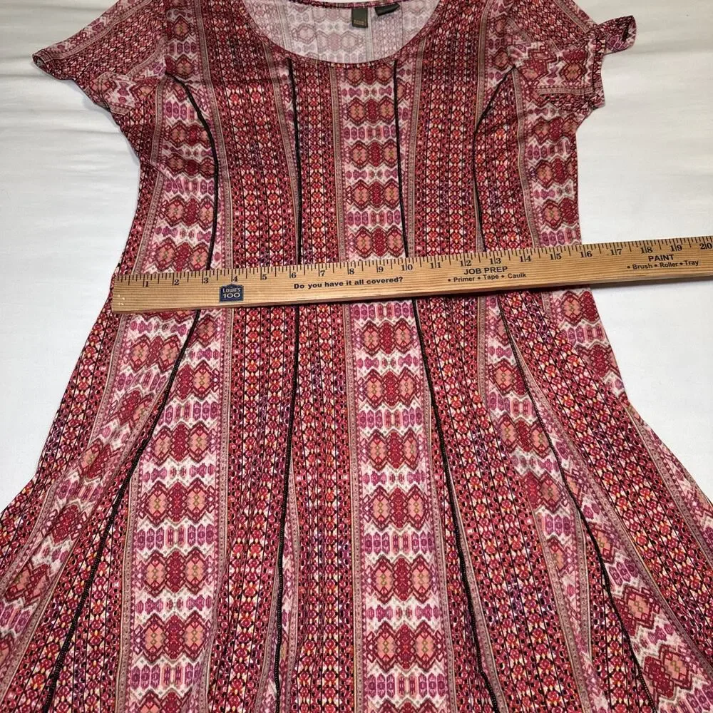Sere Nade New York Dress Womens Large Red Pink Abstract 3D Piping Detail Stretch